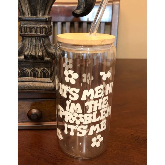 Taylor Swift Other - TAYLOR SWIFT - 🎉HP x 3🎉 NWT “I’m The Problem” 16 oz Glass Tumbler/Wood Top